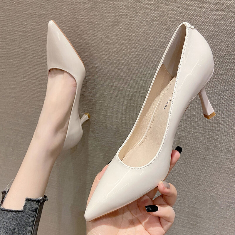 Zapatos de tacón fino y puntiagudos para mujer, calzado sencillo y de Color liso, estilo Hada, Primavera, 2024
