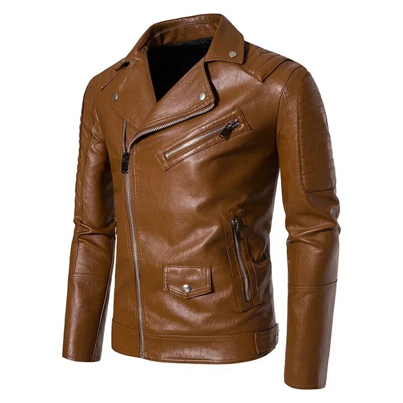 Jaqueta de motociclista de couro PU preta masculina, jaqueta justa para motocicletas, jaqueta bonita, moda masculina, outono, inverno, 2024