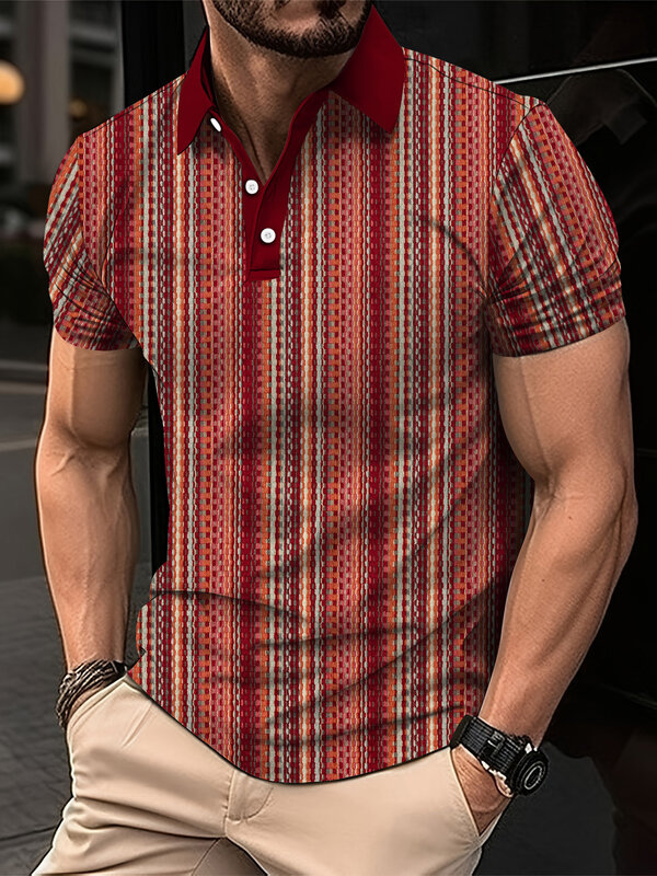 Kaus Polo pria motif pelangi 3d, atasan kaus ukuran besar longgar lengan pendek kasual musim panas