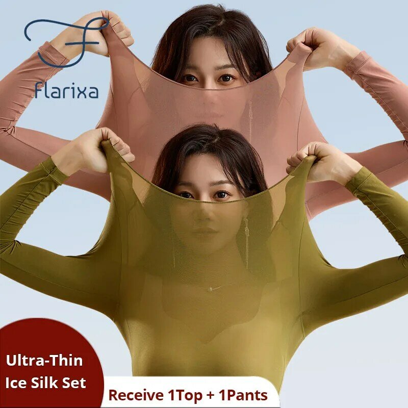 Flarixa ชุดชุดลองจอนไร้รอยต่อสำหรับผู้หญิงชั้นแรกเสื้อลองจอนชุด2ชิ้นสำหรับฤดูหนาวเสื้อผ้าผู้หญิงบาง