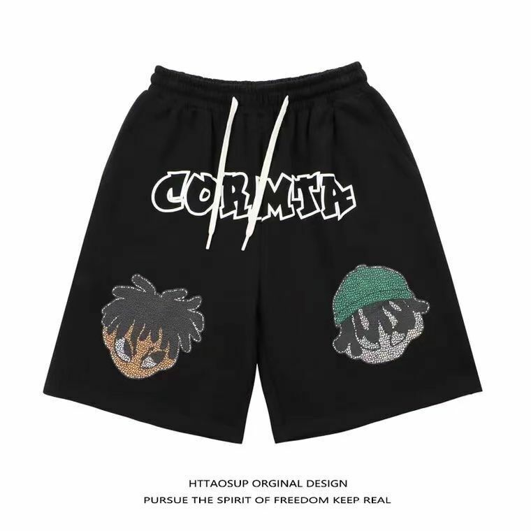Style American fashion brand wearing cartoon print shorts men's ins versatile slim large size straight casual five-point pants