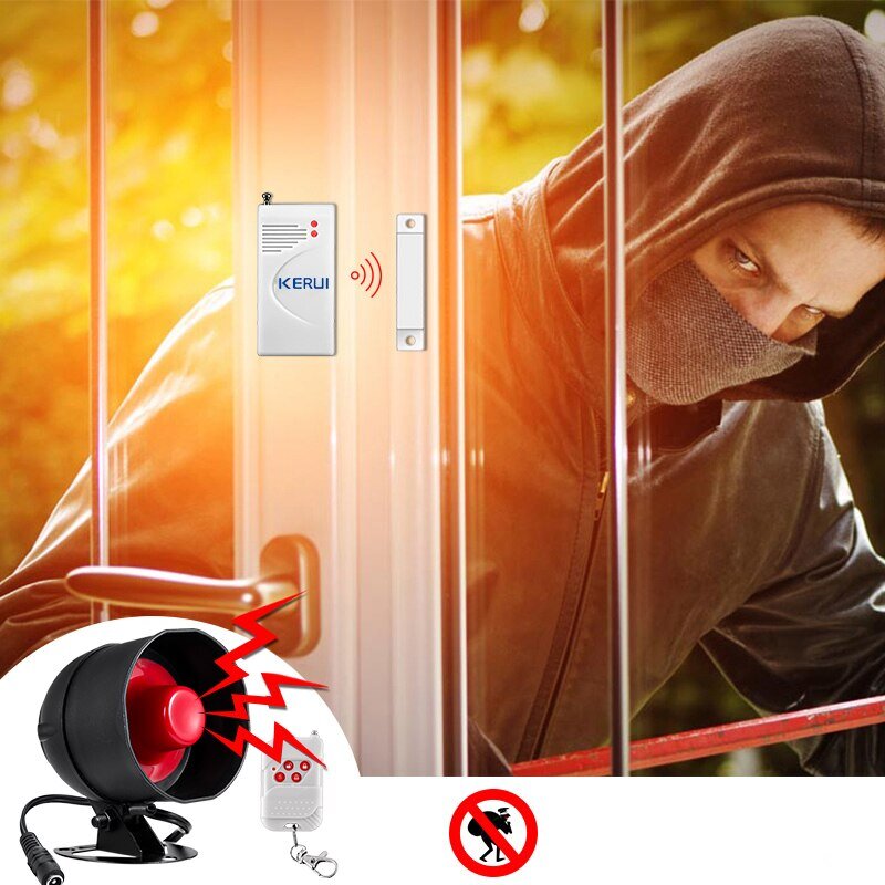 KERUI Security Alarm System Kit 110dB Sem Fio Alto Indoor/Outdoor Sirene Chifre com Controle Remoto e Porta Contato