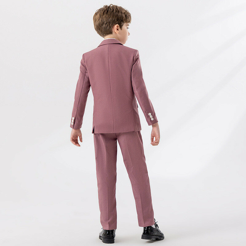 (Coat+Elastic waist pants+vest+shirt+bow tie)Boys' suit set, pink children suit, children wedding suit，Children evening suit set
