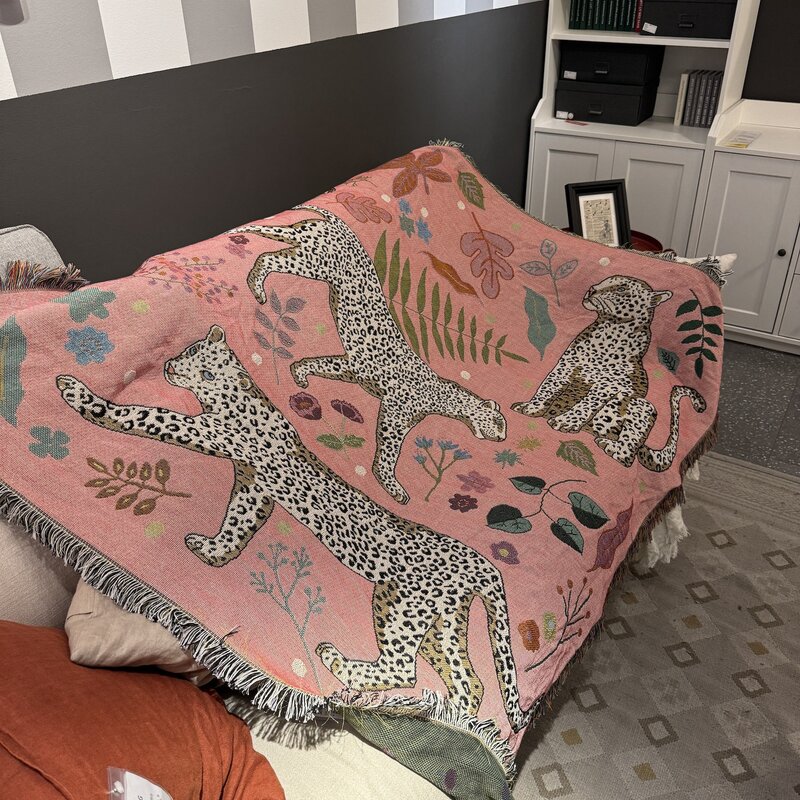 Розовые одеяла для дивана, жаккардовое леопардовое одеяло, вязаное покрывало для дивана, покрывало для дивана, модный гобелен, Прямая поставка