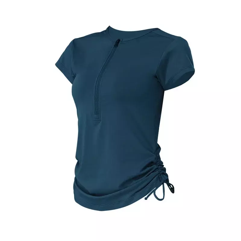 Летняя спортивная футболка на завязках с коротким рукавом и полумолнией, блузка, быстросохнущая одежда для бега, фитнеса, йоги