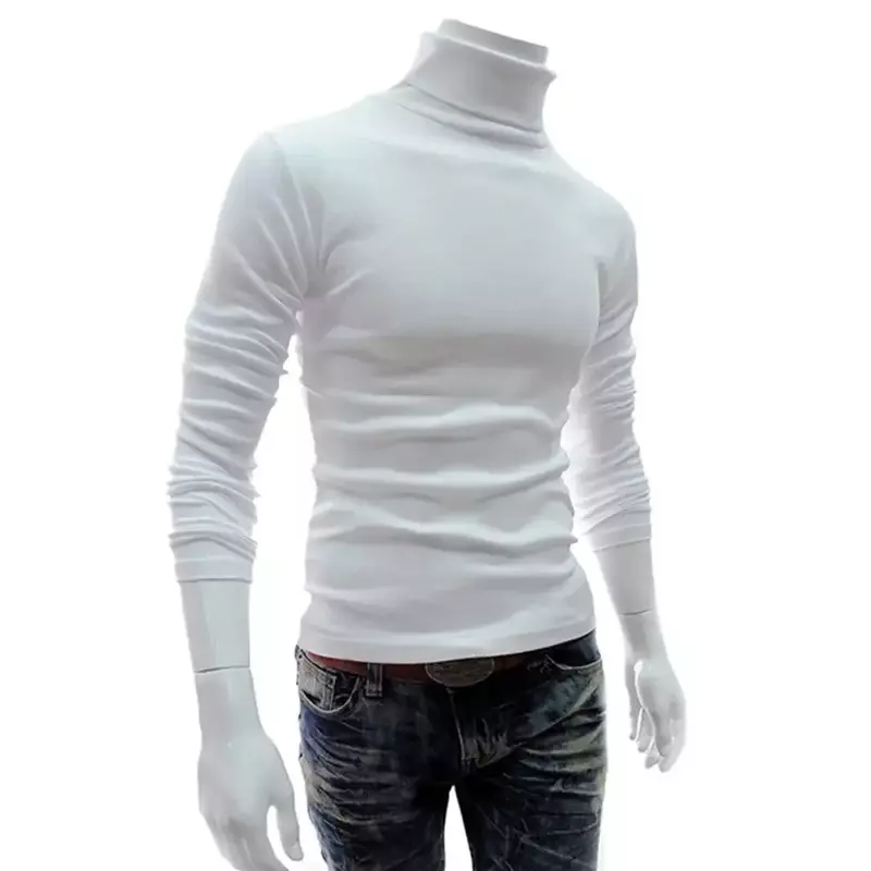 Pulôver de gola alta elástico masculino, blusa manga comprida, cor de malha macia, camisa justa, monocromática, moda, outono, inverno