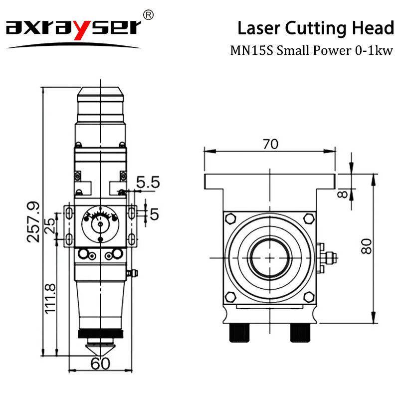 Волоконная лазерная режущая головка MN15S WSX 0-1 квт, маломощная двухточечная фокусировка, маленький формат для резки металла
