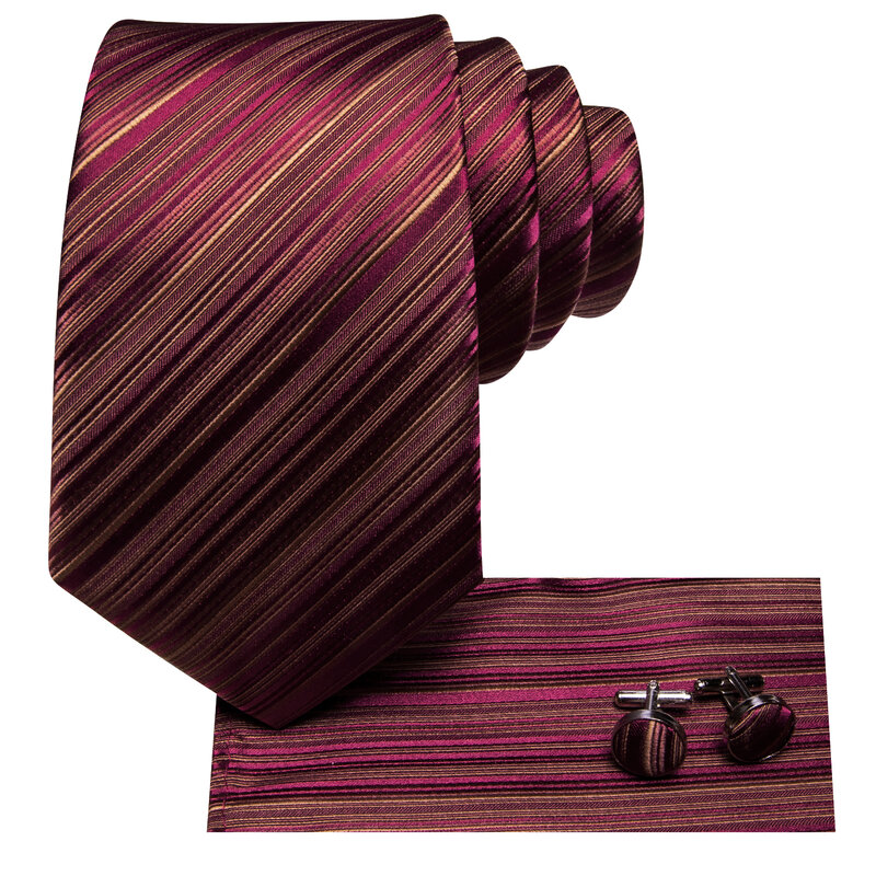 Hi-Tie desainer bergaris Burgundy dasi elegan untuk Pria Mode Merek pesta pernikahan dasi kupu-kupu Handky manset grosir bisnis