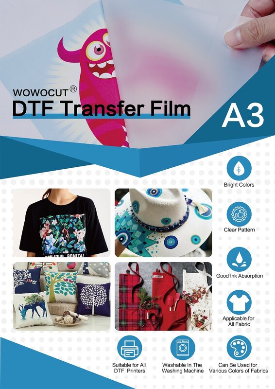 Wowosut 10 PCS DTF Transfer Film Paper carta a trasferimento termico A3 Double-Sided Glossy preteat DTF Film per DTF Epson Inkjet Print
