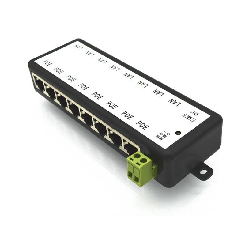 Inyector POE de 8 puertos, divisor para cámara IP CCTV, adaptador de corriente, fuente de alimentación Ethernet, DC12V-DC48V de entrada