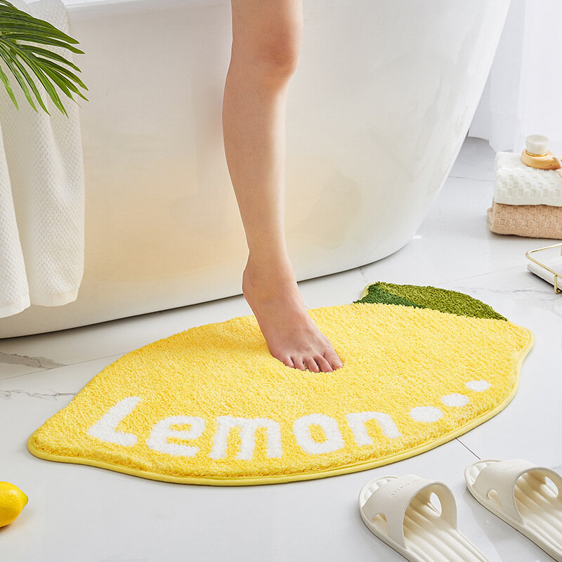Lemon Non-Slip Soft Water Absorbant Shaggy Microfiber Machine Washable Avocado Bath Mat for Shower Tub Entryway Doormat Carpet