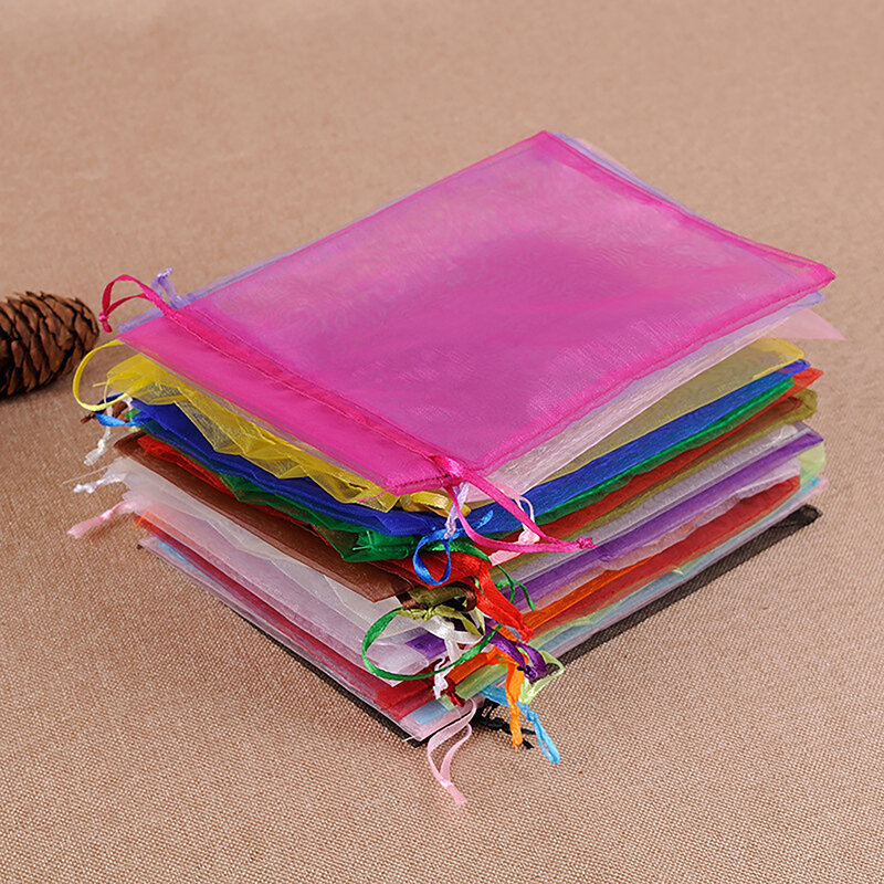 Bolsa de Organza con cordón para embalaje de joyería, bolsita de 10x12cm para dulces, regalo de boda y Navidad, lote de 5 unidades