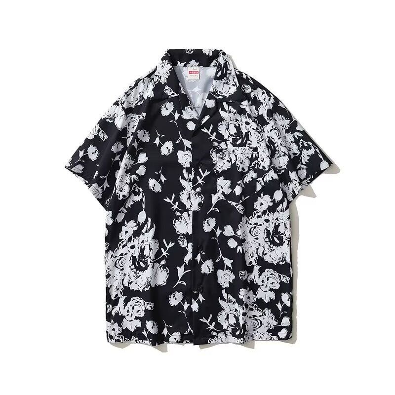 커플용 레트로 하와이 해변 꽃무늬 반팔 셔츠, 느슨한 여름 셔츠, 미국 캐주얼 맞춤형 휴가 상의