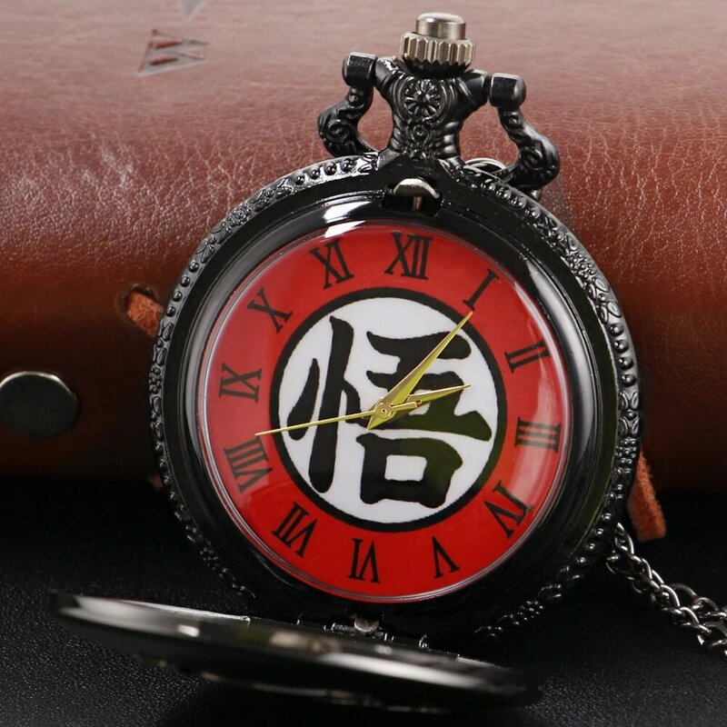 블랙 애니메이션 손오공 양각 석영 포켓 시계, 레트로 스팀펑크 목걸이 로마 디지털 다이얼 남성과 여성 Xh3008