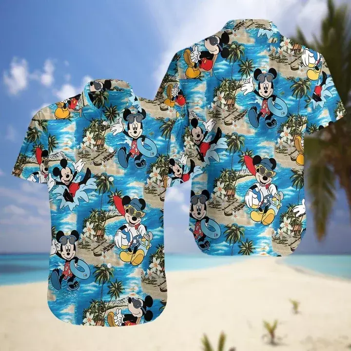 Mickey Disney Hawaii Hemden Vintage Mode Shirts Herren Casual Top Shirts