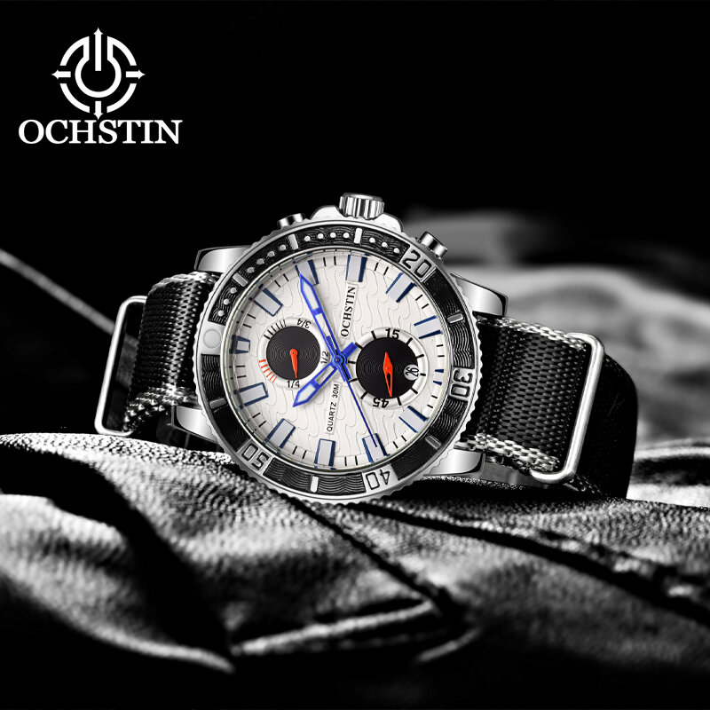 New OCHSTIN 2024 Creative Nylon Series Casual Fashion Model Multifunction Quartz Movement Men's Quartz Watch Men's Watches