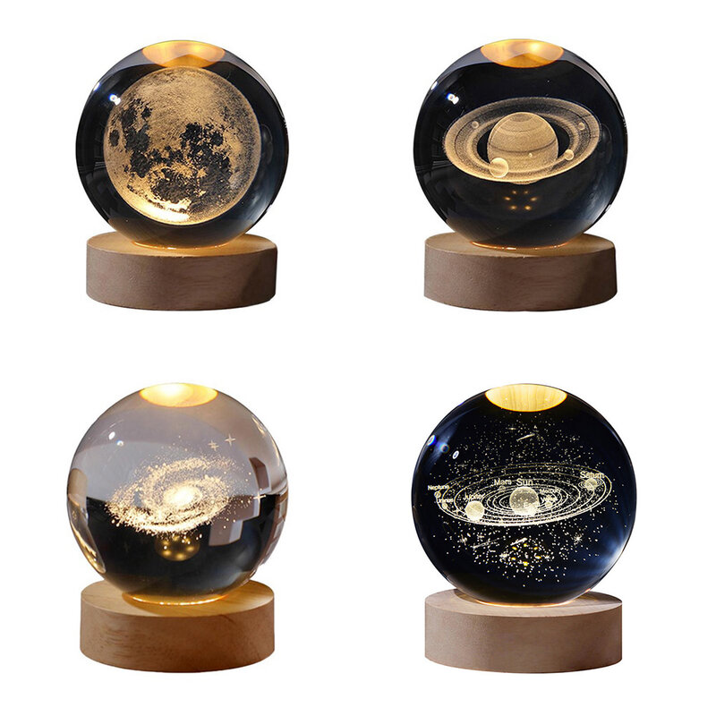 3D Хрустальный шар, ночник, светящийся планетарный Галактический астронавт, настольная лампа, питание от USB, прикроватный светильник, настольный декор, рождественский подарок