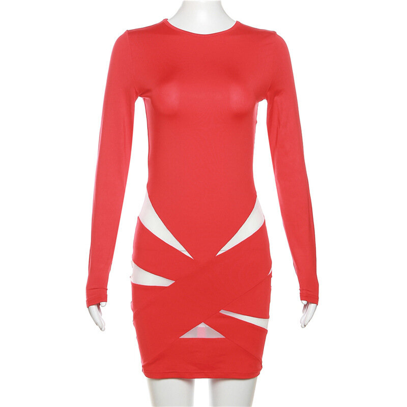 Сексуальное красное платье для выпускного вечера, прозрачное Тюлевое короткое вечернее мини-платье русалки, осеннее платье с длинными рукавами, Повседневная Уличная одежда