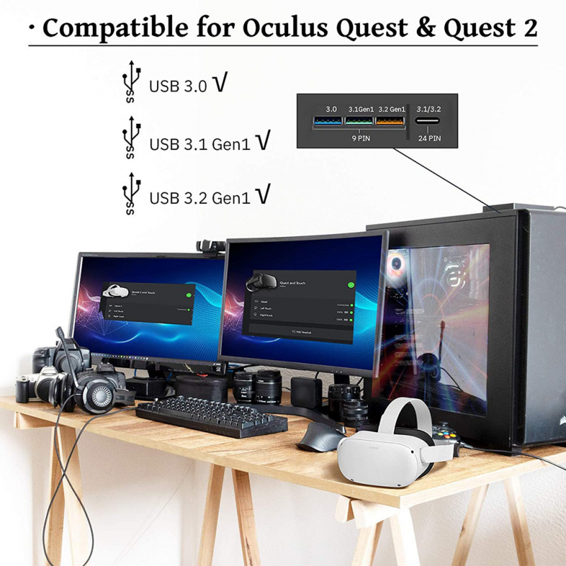 สายเชื่อม3M 5ม. สำหรับ Oculus Quest 2 USB 3.1 Gen 1การถ่ายโอนข้อมูลชาร์จเร็วสำหรับอุปกรณ์เสริม Pico 4 NEO 3สาย VR Type C