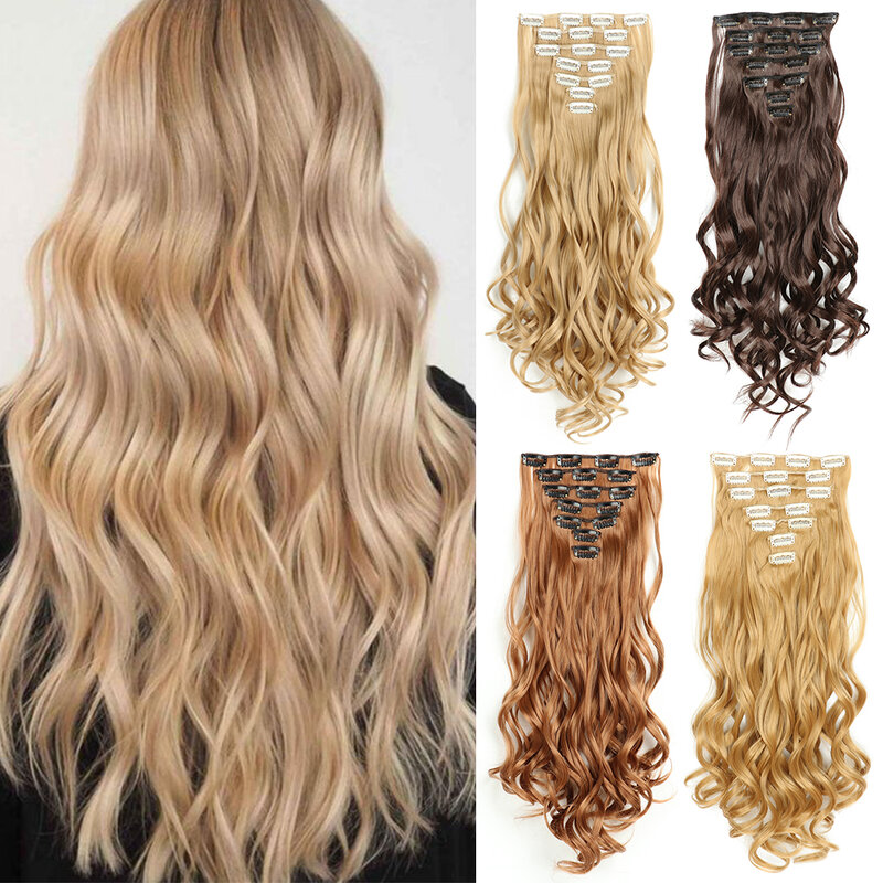 Synthetic Long Wavy 16 Cilps Hairpieces Heat-resistant High-temperature Fiber is Suitable For Women's Hair Extensions