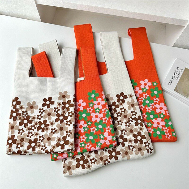 Small Fresh Floral Handmade Knit Handbag Women Mini Mobile Phone Bag Portable Commuter Shoulder Cross-Body Bags Design Fashion