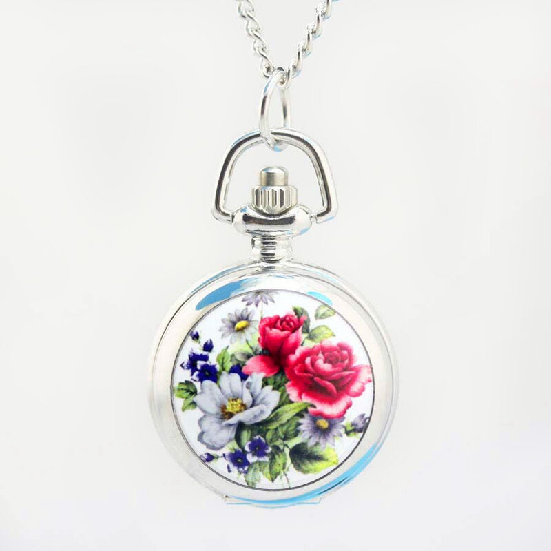 Shsby-relógio quartzo de bolso vintage para mulheres, relógios infantis, colar de corrente prata, moda flor