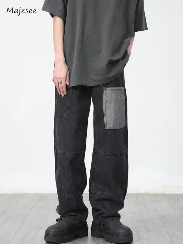 Джинсы мужские мешковатые в стиле хип-хоп, штаны из денима в японском стиле Харадзюку, уличные брюки из денима с эффектом потертости