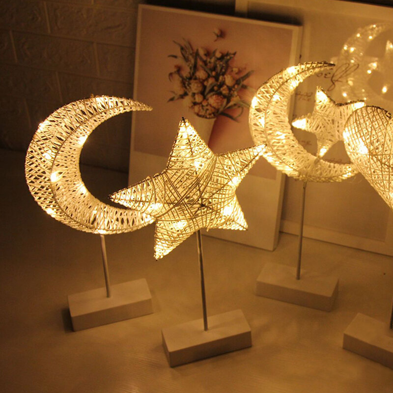 LED Moon-Star Rattan Light, Lâmpada para Casa, Decoração De Natal, Presentes