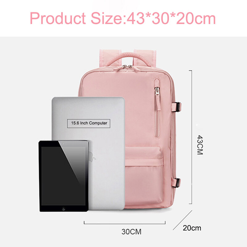 Tas punggung Laptop wanita, ransel perjalanan minimalis Pink 35L multifungsi kapasitas besar Oxford tahan air