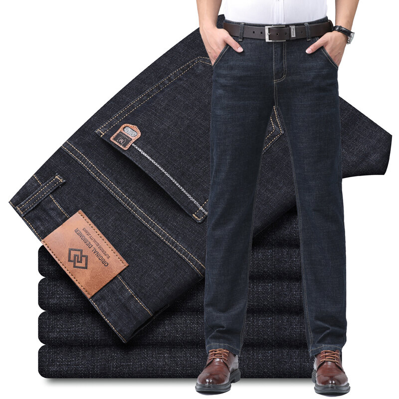 Four Season Denim Jeans Men's High Quality Brand Dropship Trousers Business Elastic Straight Classic Daily Pants For Pants