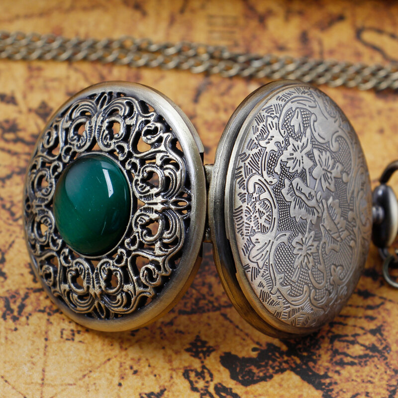 Damskie eleganckie zabytkowe zegarki kieszonkowe kwarcowe Emerald Design naszyjnik biżuteria akcesoria z łańcuszkiem prezenty dla kobiet