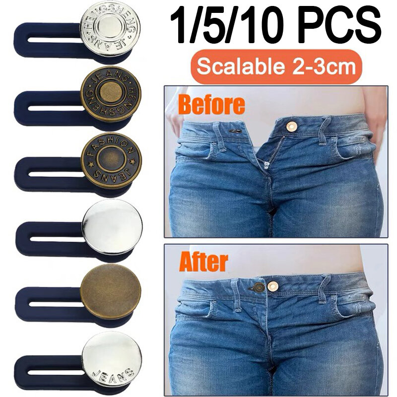 1/5/10PCS Metal Buckle Extender for Pants Jeans Free Sewing Adjustable Retractable Waist Button Extenders Waistband Expander