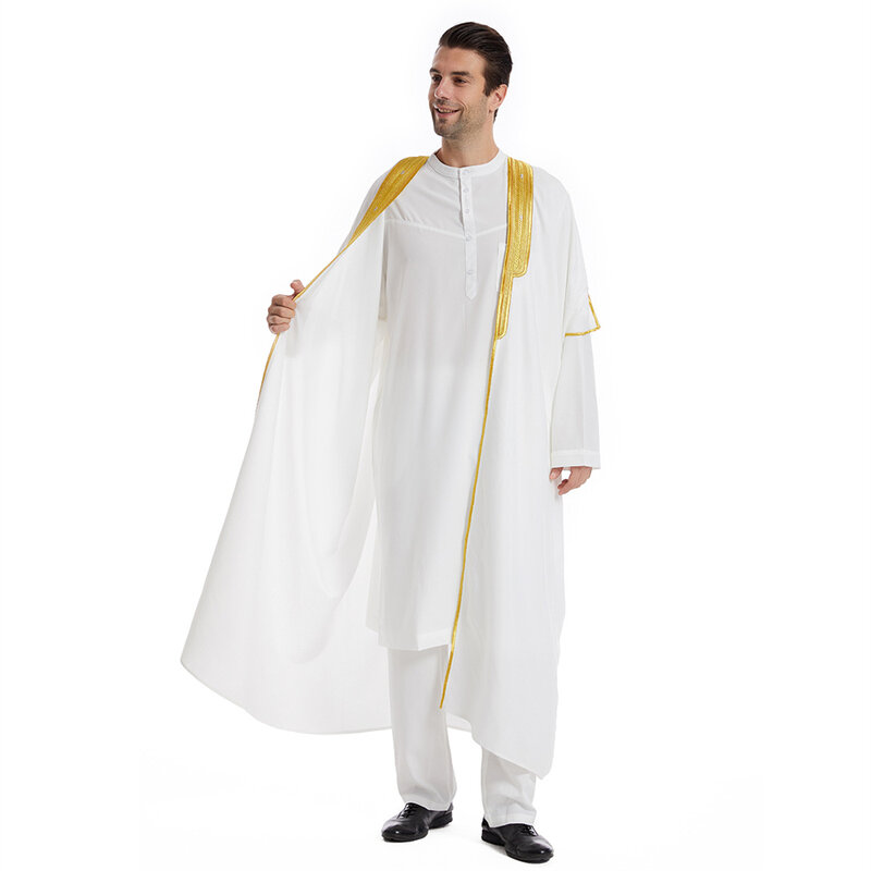 Uomini musulmani Jubba Thobe Kimono tinta unita medio oriente Robe Saudi Musulman islamico arabo caftano uomini Abaya Eid Ramadan Dress Gown