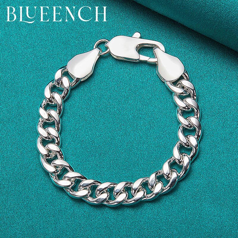 Blueench 925 Sterling Silver Twist Braid Bracelet for Men and Women European and American Personality Hip Hop Fashion Jewelry