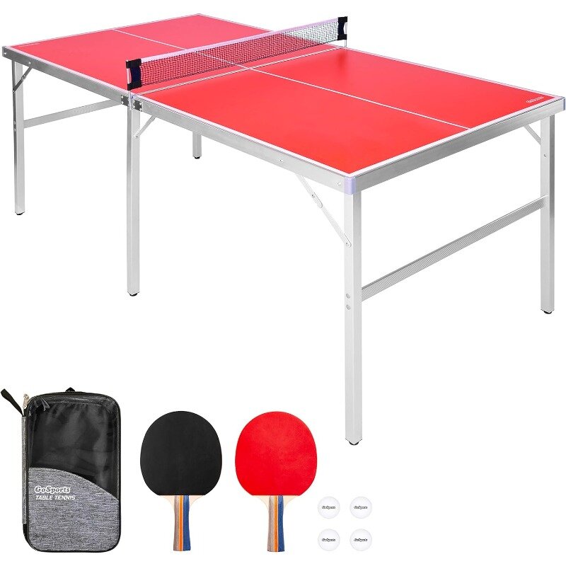 GoSports Mid-Size Table Tennis Game Set - Indoor/Outdoor Portable Table Tennis Game with Net, 2 Table Tennis Paddles and 4 Balls