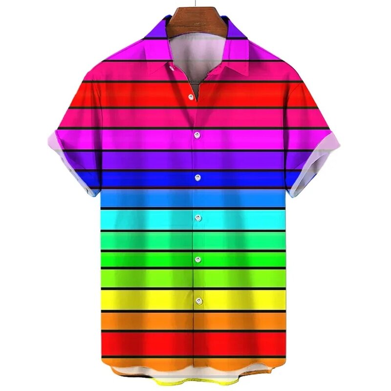 Koszule hawajskie Plus Size Happy Pride Month Rainbow Design Trendy Casual Streetwear Odzież męska Koszule męskie z krótkim rękawem