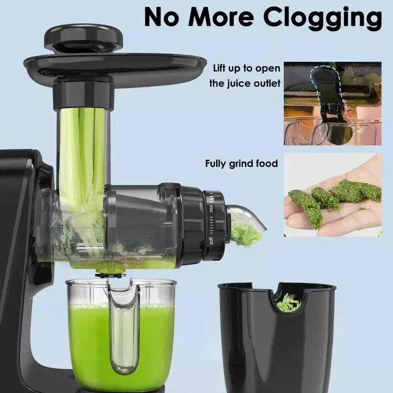 Masticating Juicer, Cold Press Juicer for Vegetable and Fruit, Juicer Machines with 3 Speed Modes and Reverse Function, Black