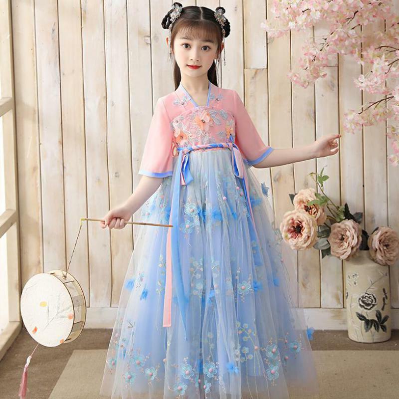女の子のための妖精の刺繍ドレス,伝統的な中国スタイルのドレス,漢服のパーティーのためのイブニングドレス,