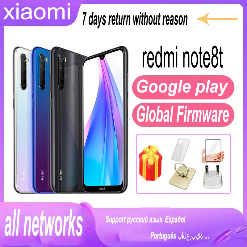 Xiaomi-Redmi Note 8T Smartphone, 4G, Qualcomm, Snapdragon 665, Impressão digital traseira, 6.3 ", 18W, Firmware global