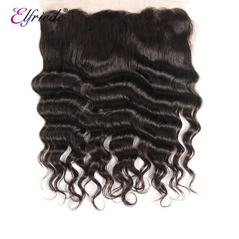 Feixes de cabelo natural brasileiro com frontal, onda profunda, 100% natural, preto, 13x4, conjunto de 3