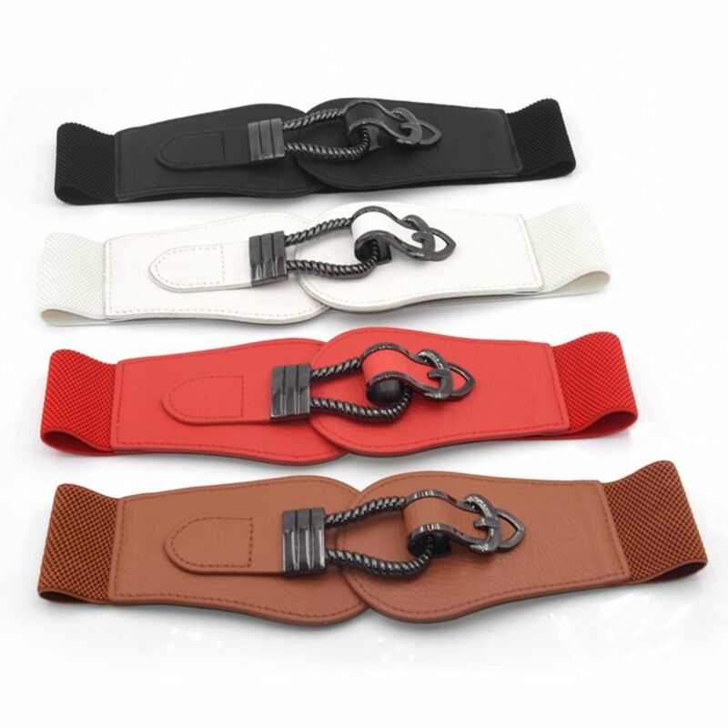 Cintura de couro elástica para jeans Cintos largos Fivela de metal Espartilho, Stretch Cummerbunds, Vestido de lazer, Moda luxuosa