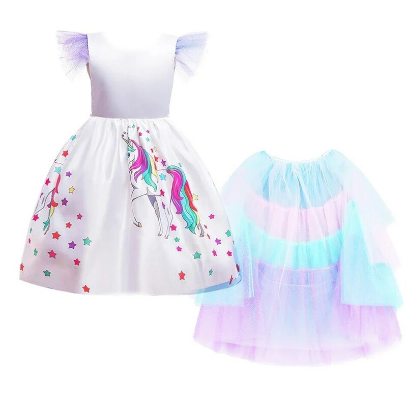 Jednorożec sukienka dla dziewczynek stroje pastelowe kwiaty dziewczynka sukienki na przyjęcie urodzinowe tiul dla dzieci Halloween księżniczka Cosplay kostiumy
