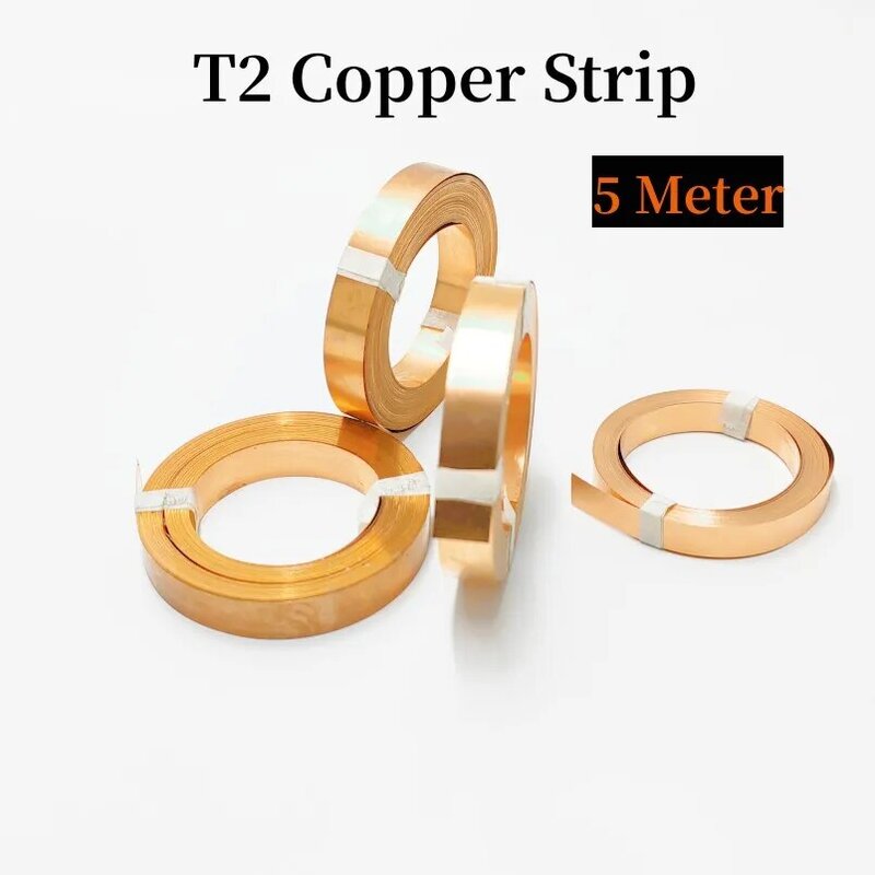 Correa de tira de cobre T2 de alta pureza, 99.99% cobre puro, conexión de batería de litio 18650 21700, soldadura de tira de cobre, 5 metros