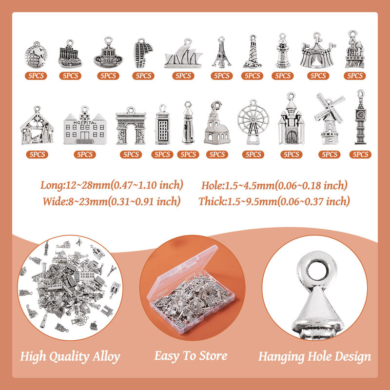 100Pcs Tibetan Style Zinc Alloy Architectural Pendants Lighthouse Castle Building Charms For Jewelry Making DIY Handmade Crafts