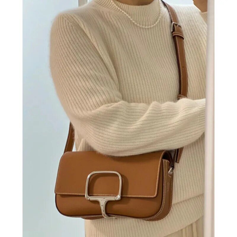 Single Shoulder Bag New Genuine Leather Crossbody Versatile Saddle Handbags for Women Casual High-quality Messenger Y2k Luxury