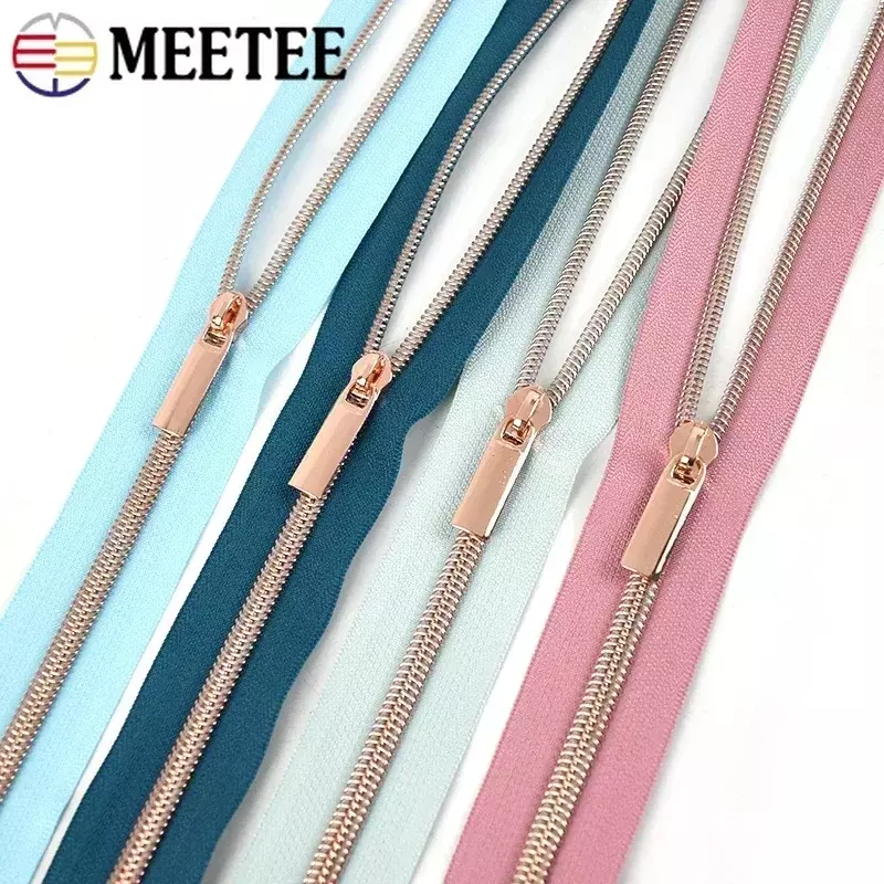 5# RoseGold Plastic Coil Zippers Tapes for Sewing Bag Nylon Zipper Sliders DIY Zips Per Meter Pulls Garment Accessories
