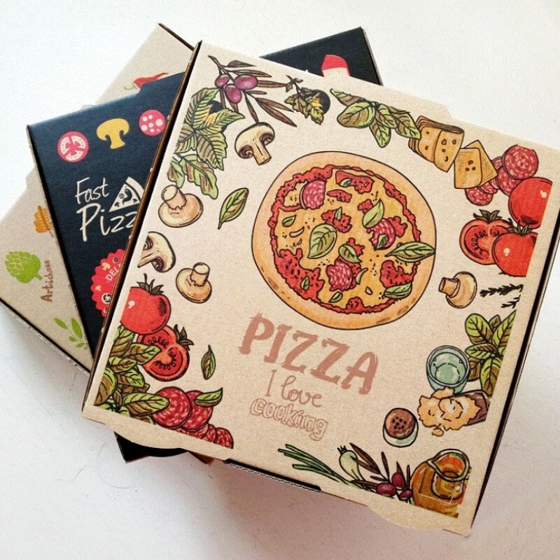 Boîte à pizza ondulée personnalisée de qualité alimentaire, boîte à pizza brodée à trois couches, produit de restaurant, 32x32x4