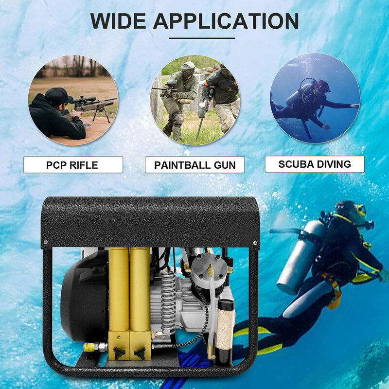 TUDIVING 300Bar 4500PSI High Pressure PCP Air Compressor Built-in Water Cooling and Filtration System for Filling Diving Tank