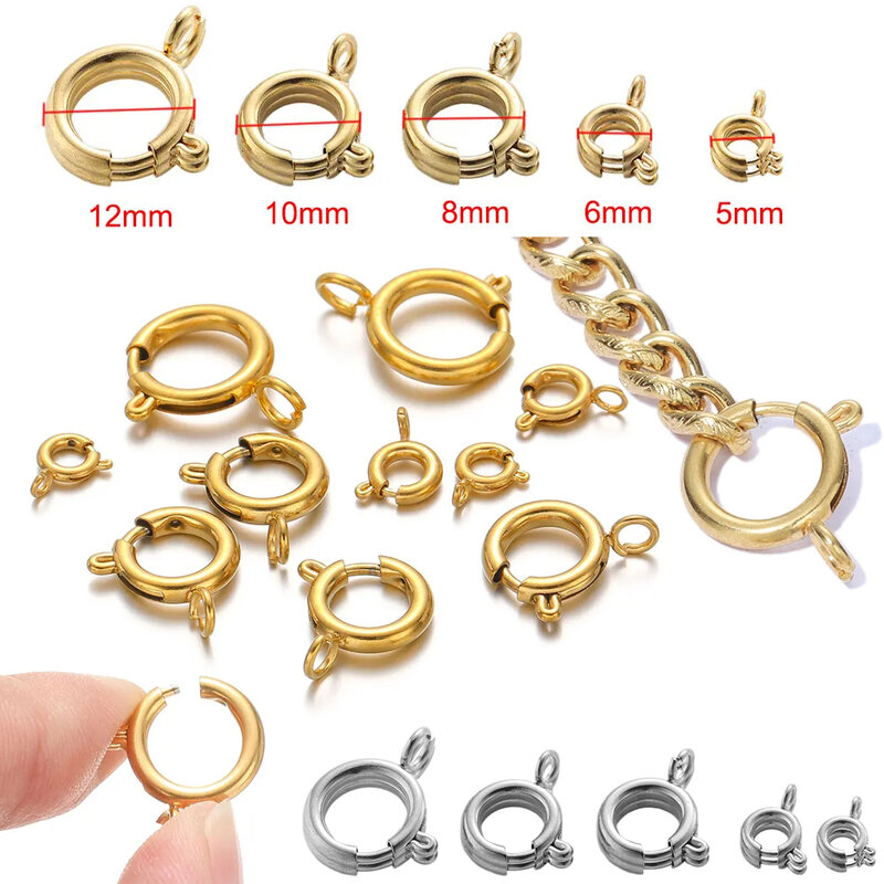 10Pcs Stainless Steel 5/6/8/10/12MM Round Claw Spring Clasps Hooks for Jewelry DIY Bracelet Necklace Connectors Supplies