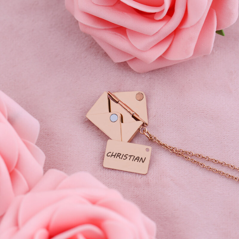MYLONGINGCHARM-collar de sobre de acero inoxidable con tarjeta Love you en el interior, color oro rosa dorado, regalo del Día de San Valentín